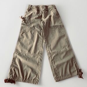 Sundance Cargo Pants Women Size 4 Olive Green Cotton Wide Leg Tie Ankle